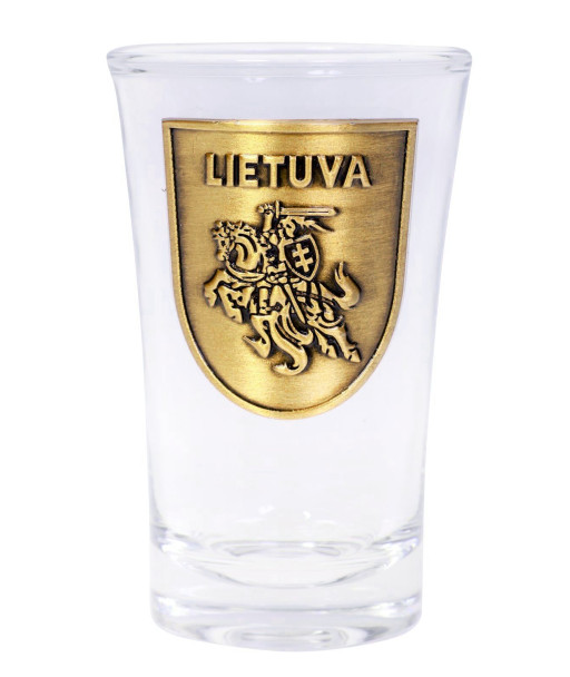 Stikliukas su Lietuvos herbu ir metaline detale
